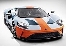 Die neue Ford GT Heritage-Edition (Modelljahr 2019) feiert den 50. Geburtstag des 1968er und 1969er Le Mans-GT40 mit einer „Gulf Oil“-Rennlackierung zu Ehren dieses wohl berühmtesten Farbschemas des Autorennsports